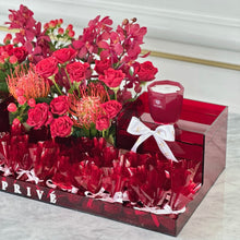 Load image into Gallery viewer, Large Red Gift Tray With Wrapped Chocolates &amp; Flowers الحمدلله على السلامه
