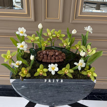 Load image into Gallery viewer, Elegant orchid arrangement with crystal bowl of chocolates
