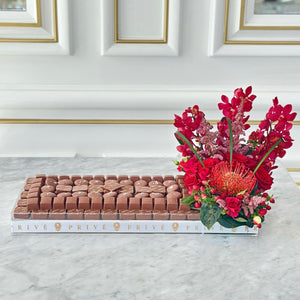 Chocolate Tray with Side of Red Flowers