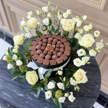 Load image into Gallery viewer, Gold Graduation Cap Chocolate Box with Flowers
