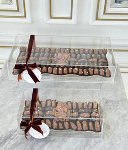 Gift Box of Silver Curves Tray With Chocolate Dates & Baklawa Chocolate