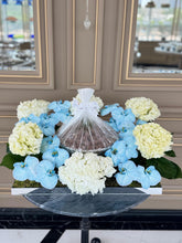 Load image into Gallery viewer, Elegant Blue Orchid &amp; Hydrangeas Arrangement with Bowl of Chocolates
