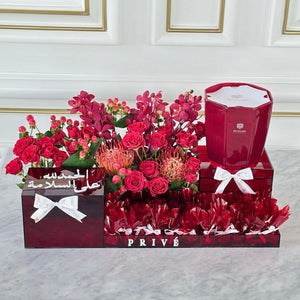 Large Red Gift Tray With Wrapped Chocolates & Flowers الحمدلله على السلامه