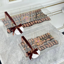 Load image into Gallery viewer, Gift Box of Silver Curves Tray With Chocolate Dates &amp; Baklawa Chocolate
