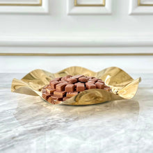 Load image into Gallery viewer, Artistic Waves Gold Round Flat Tray With Chocolates
