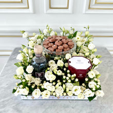 Load image into Gallery viewer, Square White Flower Arrangement with Small German Crystal Chocolate Bowl
