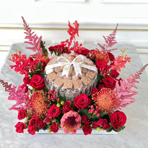 Red Square Flowers Arrangement Tray