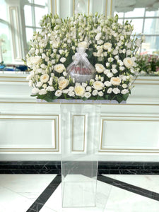 Luxury White Standing Flower Arrangement with Bowl of Best Selling Chocolates