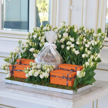 Load image into Gallery viewer, Luxury White Arrangement with 4 Gift Boxes &amp; Chocolate Bowl
