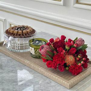 Luxury Leather Tray & Plexi Cover With Flowers and Crystal Bowl of Chocolates