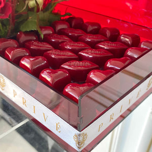 Red Box of Hearts & Lips Chocolate & Flowers