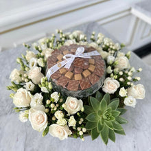 Load image into Gallery viewer, Crystal Chocolate Bowl with Round White Flower Arrangement
