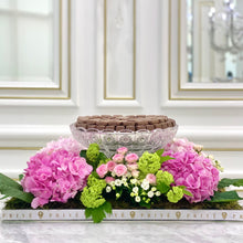 Load image into Gallery viewer, Luxury Pink Hydrangeas Arrangement with Glass Bowl of Chocolates
