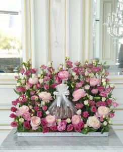 Luxury Standing Dark Pink Flower Arrangement with Chocolates