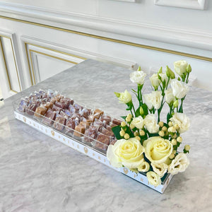 Wrapped Chocolates Gift Tray With Flowers on Side