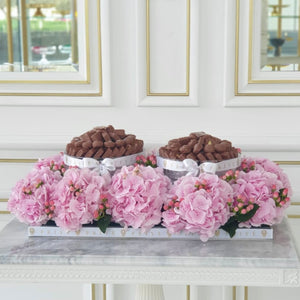 Hydrangea Flowers With Luxury German Crystal Bowl of Chocolates