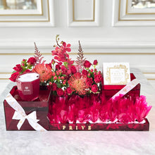 Load image into Gallery viewer, Large Luxury Red Gift Tray With Wrapped Chocolates &amp; Flowers
