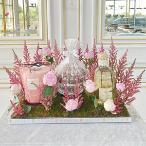 Romantic Pink Arrangement With a Bowl of Chocolates