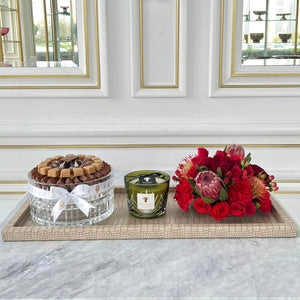 Luxury Leather Tray & Plexi Cover With Flowers and Crystal Bowl of Chocolates