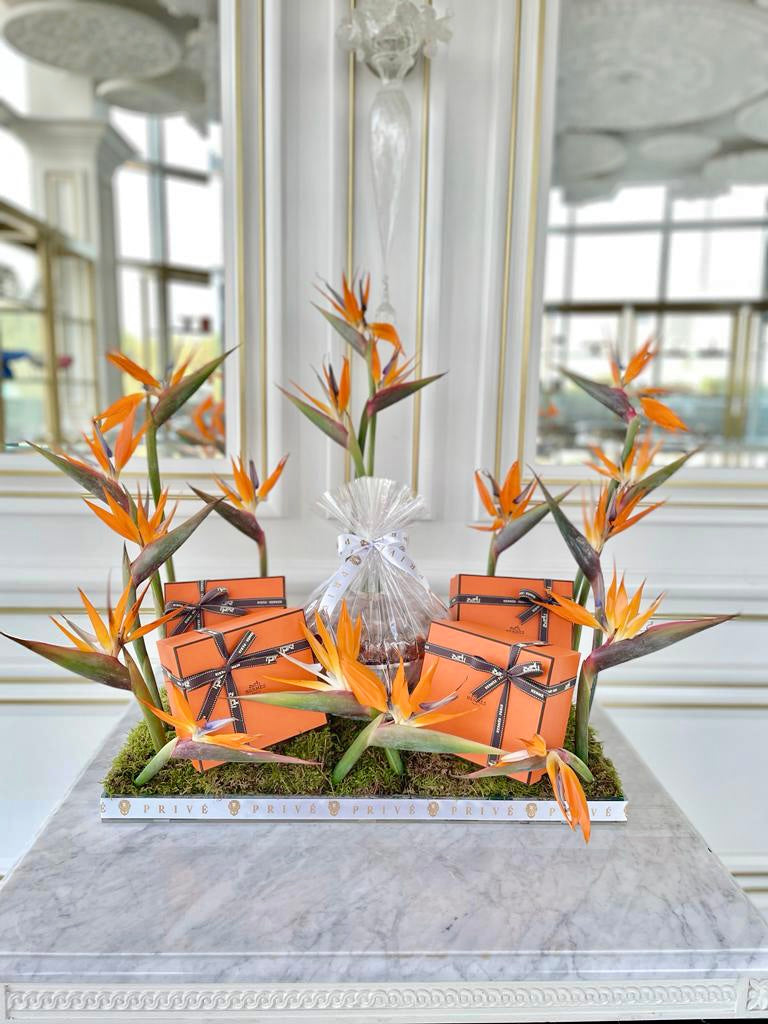 Amazonica Arrangement with Chocolate Bowl & Gifts